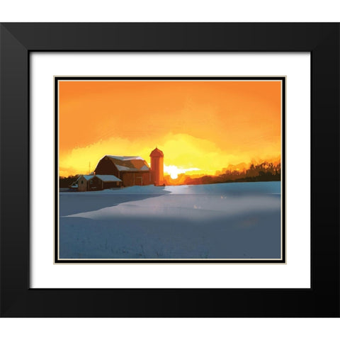 Winter Barn at Sunset Black Modern Wood Framed Art Print with Double Matting by P.S. Art