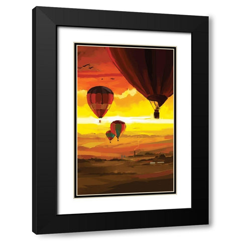 Hot Air Balloons Black Modern Wood Framed Art Print with Double Matting by P.S. Art