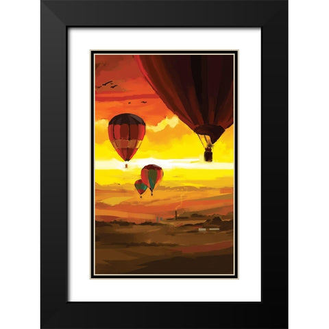 Hot Air Balloons Black Modern Wood Framed Art Print with Double Matting by P.S. Art