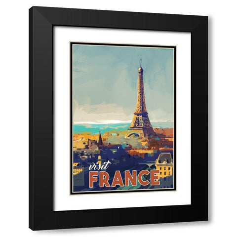 Visit France Black Modern Wood Framed Art Print with Double Matting by P.S. Art