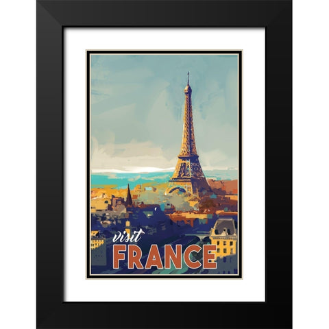 Visit France Black Modern Wood Framed Art Print with Double Matting by P.S. Art