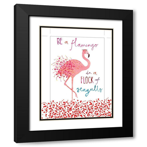 Flamingo in a Flock of Seagulls Black Modern Wood Framed Art Print with Double Matting by P.S. Art