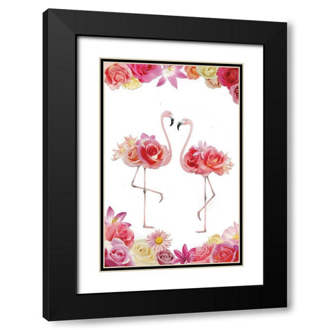 Couple of Flamingos Black Modern Wood Framed Art Print with Double Matting by P.S. Art