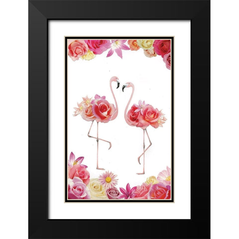 Couple of Flamingos Black Modern Wood Framed Art Print with Double Matting by P.S. Art