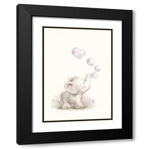 Baby Elephant with Bubbles Black Modern Wood Framed Art Print with Double Matting by P.S. Art