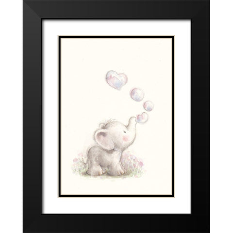 Baby Elephant with Bubbles Black Modern Wood Framed Art Print with Double Matting by P.S. Art