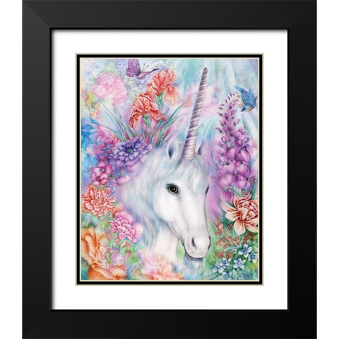 Floral Unicorn Black Modern Wood Framed Art Print with Double Matting by P.S. Art