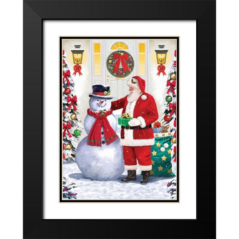 Santa and Friend Black Modern Wood Framed Art Print with Double Matting by P.S. Art