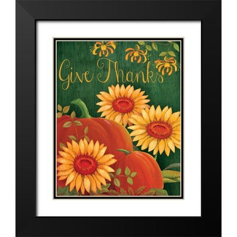 Give Thanks Floral Black Modern Wood Framed Art Print with Double Matting by P.S. Art