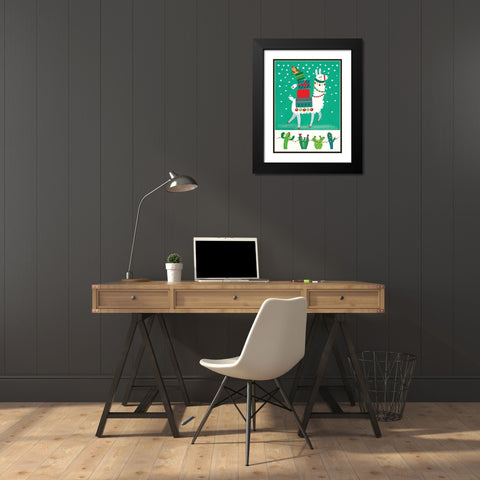 Llama Christmas Black Modern Wood Framed Art Print with Double Matting by P.S. Art