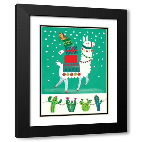 Llama Christmas Black Modern Wood Framed Art Print with Double Matting by P.S. Art