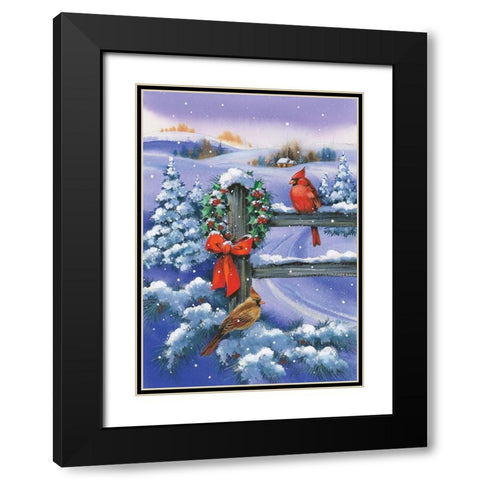 Christmas Cardinal Black Modern Wood Framed Art Print with Double Matting by P.S. Art