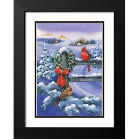 Christmas Cardinal Black Modern Wood Framed Art Print with Double Matting by P.S. Art