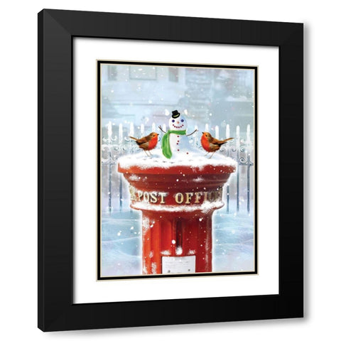 Post Office Snowman Black Modern Wood Framed Art Print with Double Matting by P.S. Art