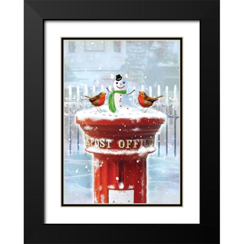Post Office Snowman Black Modern Wood Framed Art Print with Double Matting by P.S. Art