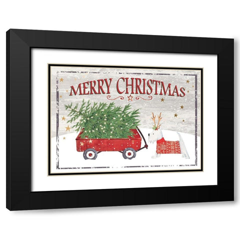 Merry Christmas Wagon Black Modern Wood Framed Art Print with Double Matting by P.S. Art