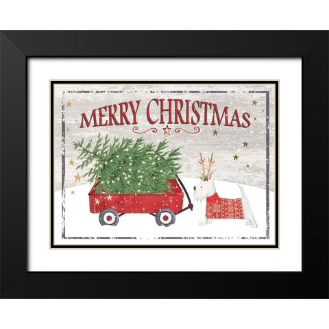 Merry Christmas Wagon Black Modern Wood Framed Art Print with Double Matting by P.S. Art