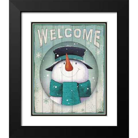 Snowman Welcome Black Modern Wood Framed Art Print with Double Matting by P.S. Art