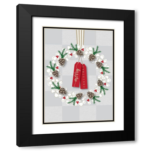 Merry Christmas Wreath Black Modern Wood Framed Art Print with Double Matting by P.S. Art