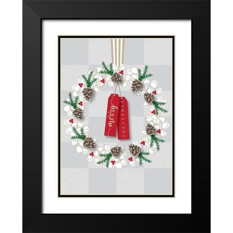 Merry Christmas Wreath Black Modern Wood Framed Art Print with Double Matting by P.S. Art