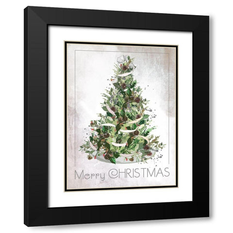 Merry Christmas Black Modern Wood Framed Art Print with Double Matting by P.S. Art