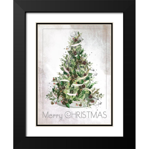 Merry Christmas Black Modern Wood Framed Art Print with Double Matting by P.S. Art