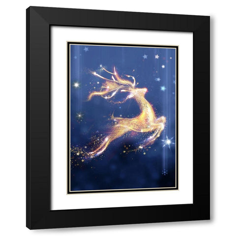 On Reindeer Black Modern Wood Framed Art Print with Double Matting by P.S. Art
