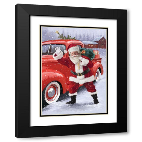 Waving Santa Black Modern Wood Framed Art Print with Double Matting by P.S. Art