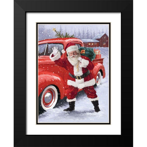 Waving Santa Black Modern Wood Framed Art Print with Double Matting by P.S. Art