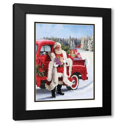 Santa Gift Black Modern Wood Framed Art Print with Double Matting by P.S. Art