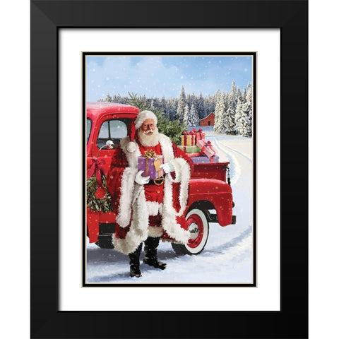 Santa Gift Black Modern Wood Framed Art Print with Double Matting by P.S. Art
