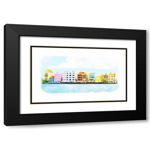 Willemstad Curacao Skyline Black Modern Wood Framed Art Print with Double Matting by Murdock, Ramona