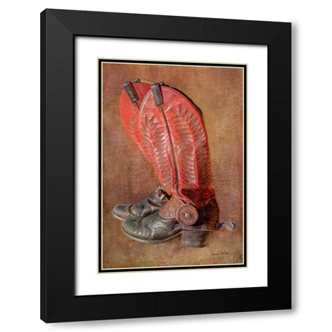 His Workin Boots Black Modern Wood Framed Art Print with Double Matting by Murdock, Ramona