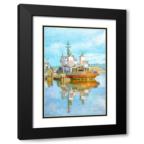 Harbor Tug Black Modern Wood Framed Art Print with Double Matting by Murdock, Ramona