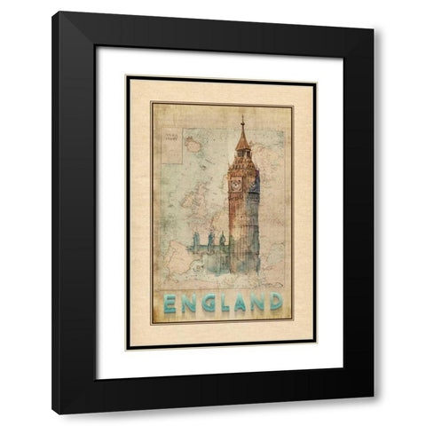 Travel England Black Modern Wood Framed Art Print with Double Matting by Murdock, Ramona
