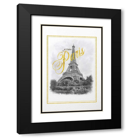 Je Taime Paris Black Modern Wood Framed Art Print with Double Matting by Murdock, Ramona