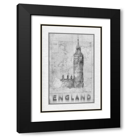 Travel England Black Modern Wood Framed Art Print with Double Matting by Murdock, Ramona
