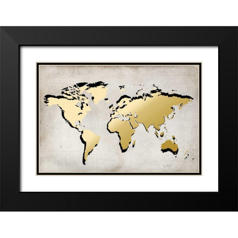 World Map Black Modern Wood Framed Art Print with Double Matting by Murdock, Ramona