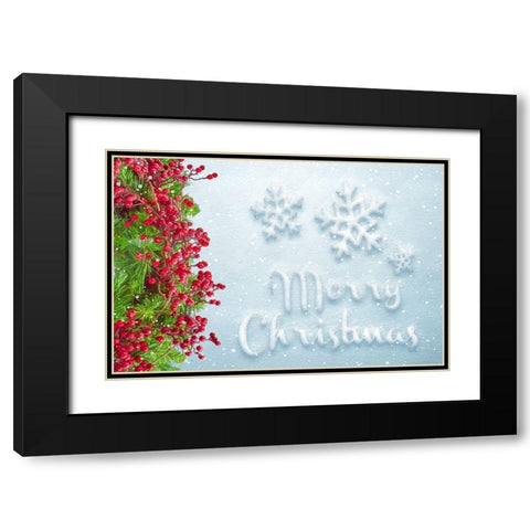 Merry Christmas Black Modern Wood Framed Art Print with Double Matting by Murdock, Ramona