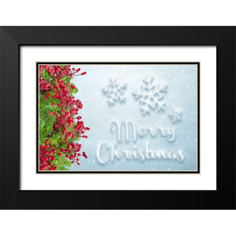 Merry Christmas Black Modern Wood Framed Art Print with Double Matting by Murdock, Ramona