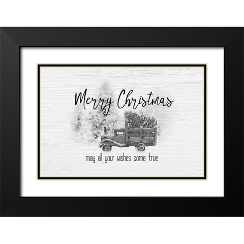 Merry Christmas Trees BW Black Modern Wood Framed Art Print with Double Matting by Murdock, Ramona