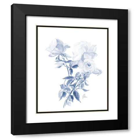 Tres Blue Rose Black Modern Wood Framed Art Print with Double Matting by Murdock, Ramona