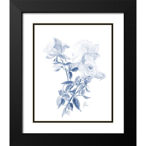 Tres Blue Rose Black Modern Wood Framed Art Print with Double Matting by Murdock, Ramona