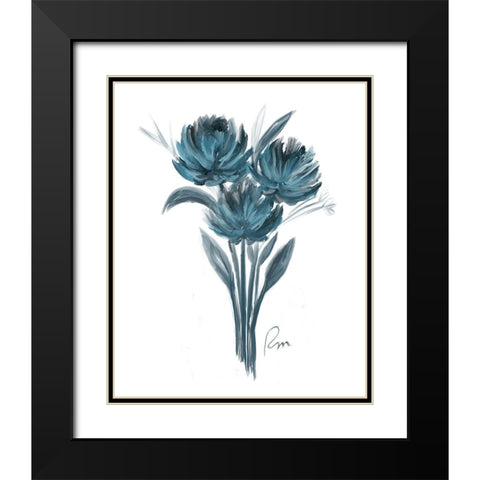 Teal Bouquet I Black Modern Wood Framed Art Print with Double Matting by Murdock, Ramona