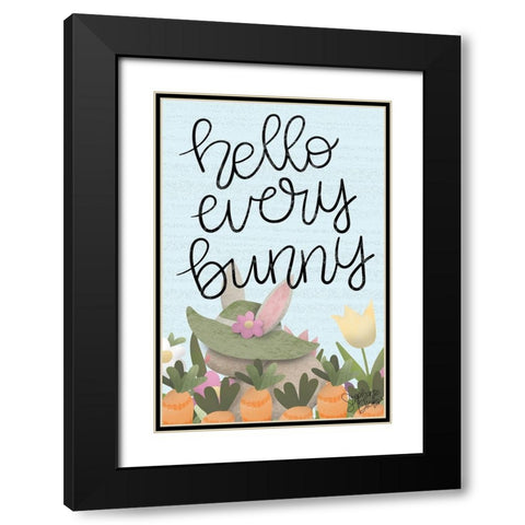 Hello Every Bunny Black Modern Wood Framed Art Print with Double Matting by Dicks, Stephanie
