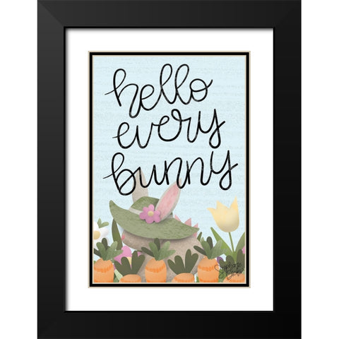 Hello Every Bunny Black Modern Wood Framed Art Print with Double Matting by Dicks, Stephanie
