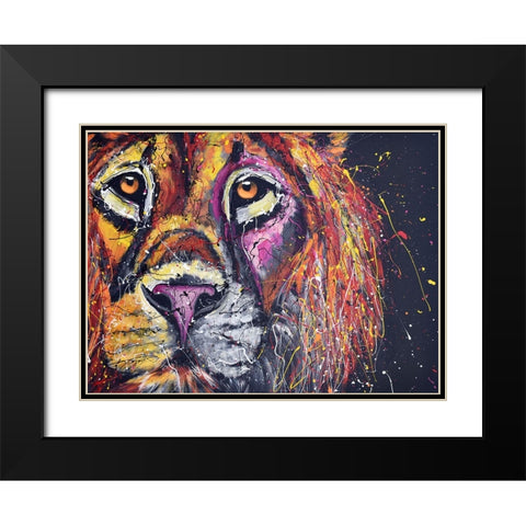 Lion Face Black Modern Wood Framed Art Print with Double Matting by Seeley, Jenn