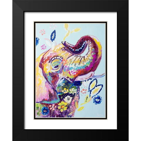 Daisy Elephant Black Modern Wood Framed Art Print with Double Matting by Seeley, Jenn