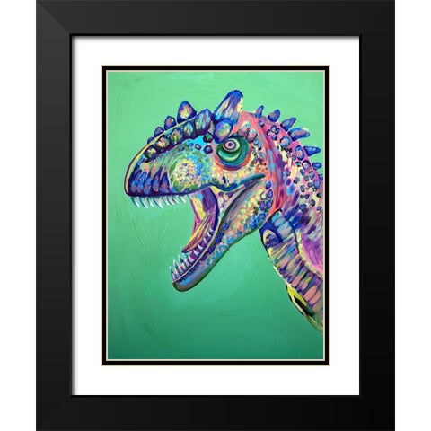 Green Dinosaur Black Modern Wood Framed Art Print with Double Matting by Seeley, Jenn