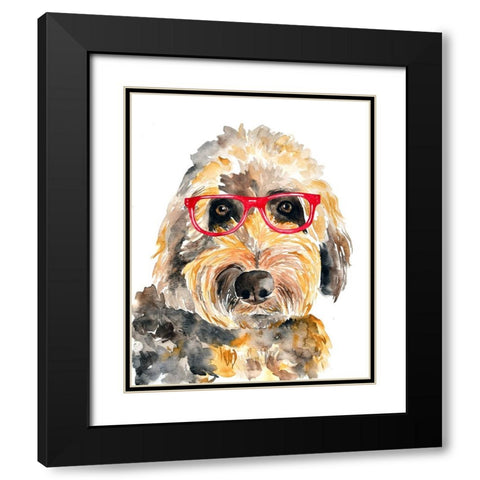 Goldendoodle in Glasses Black Modern Wood Framed Art Print with Double Matting by Seeley, Jenn